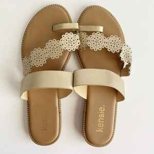 Kensie Madison Slide Sandals Gold Laser Cut Outs Studded Women's Size 7.5 NEW